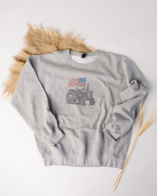 Gray sweatshirt with a graphic design on a light background