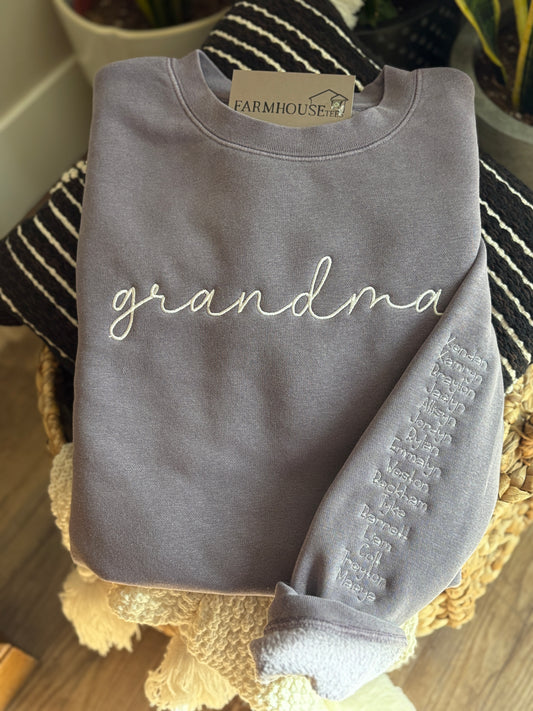 Embroidered "Grandma" Custom Name Sweatshirt