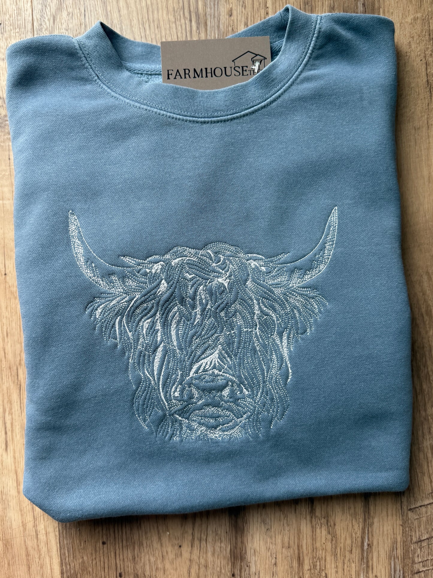 Highland Cow Embroidered Crewneck Sweatshirt – Cozy Farm Life Apparel