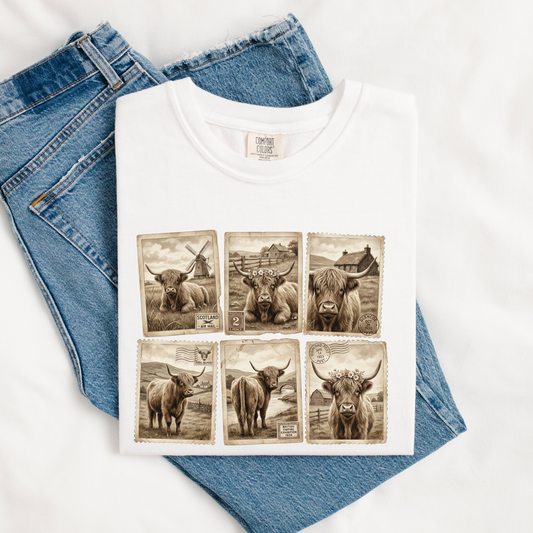 Highland Cow Vintage Postage Stamp