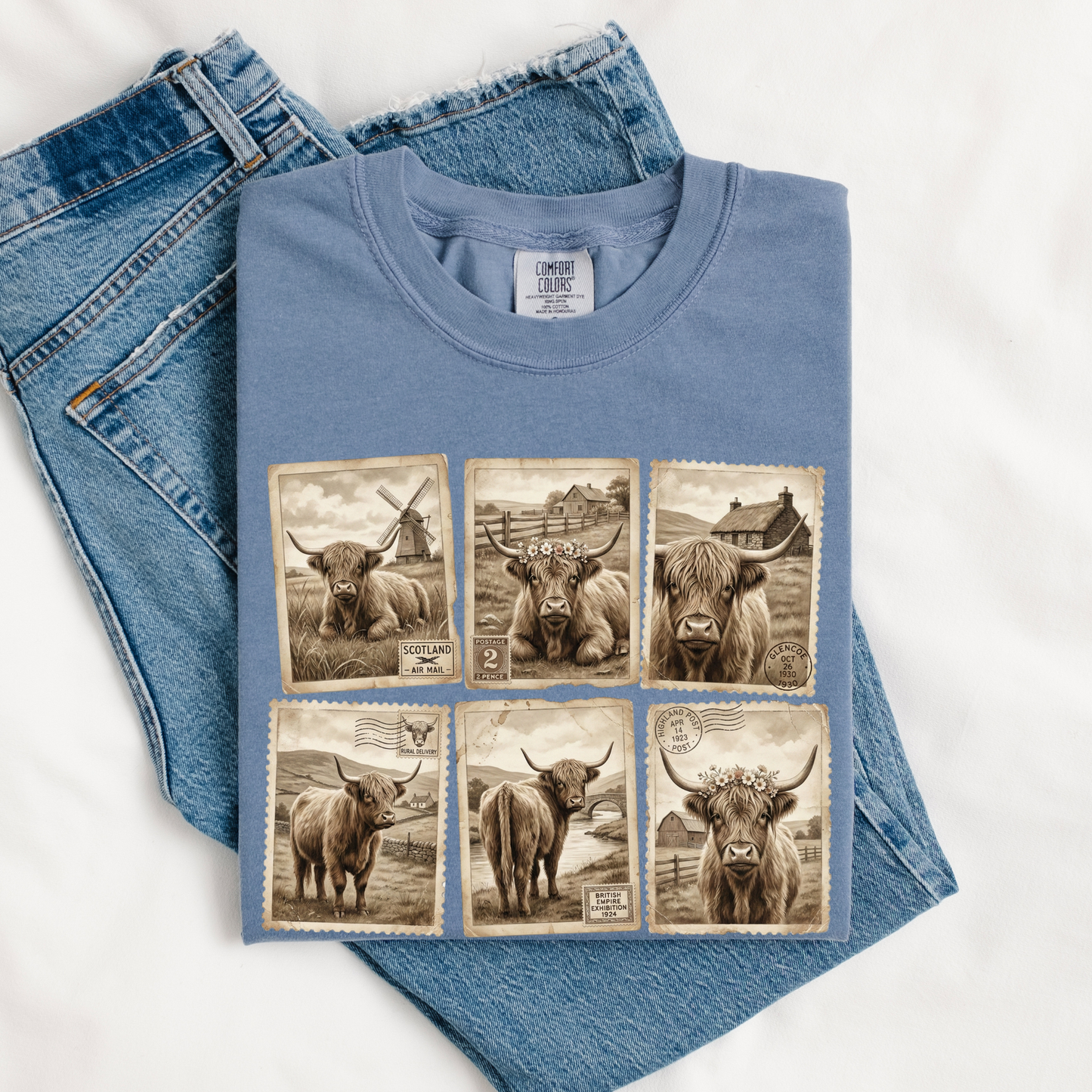 Highland Cow Vintage Postage Stamp