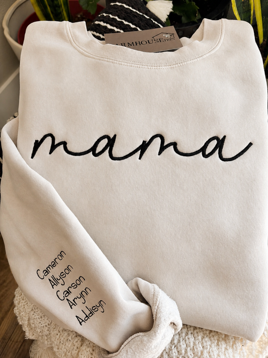 Beige sweatshirt with 'mama' embroidered 