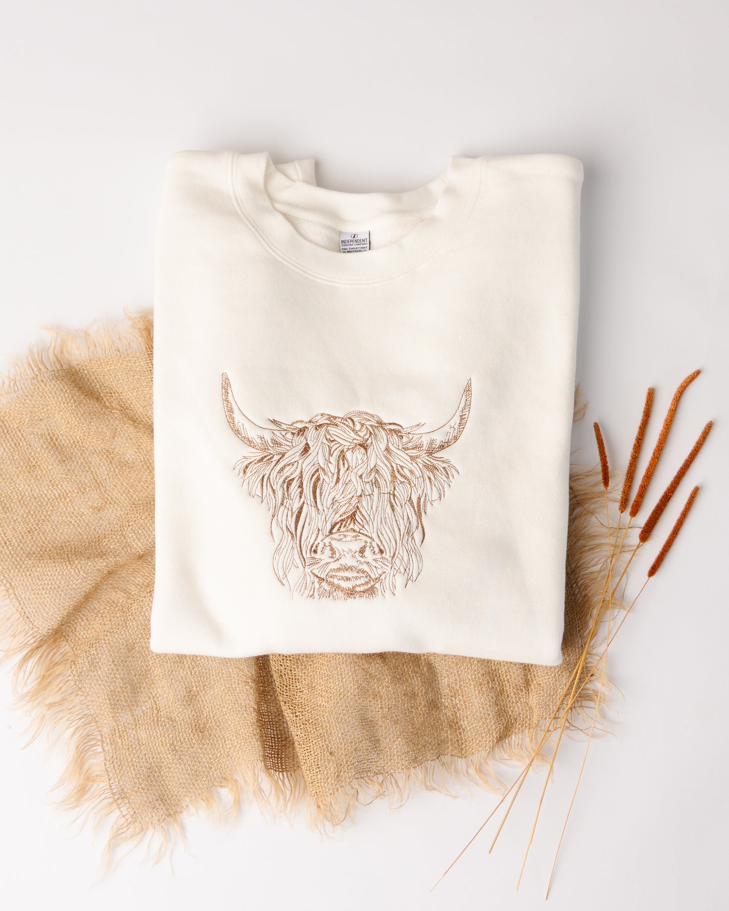 Highland Cow Embroidered Crewneck Sweatshirt – Cozy Farm Life Apparel