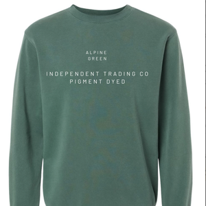 Green sweatshirt with text on a white background