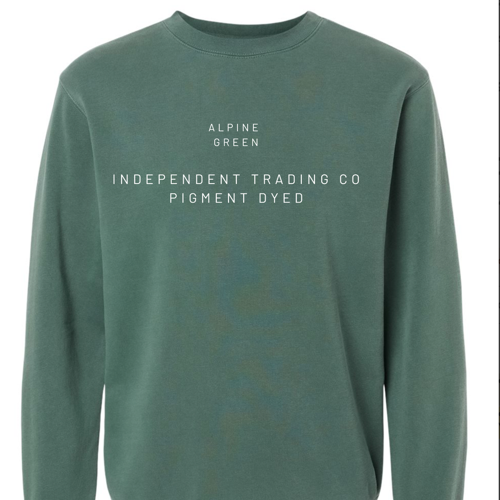 Green sweatshirt with text on a white background