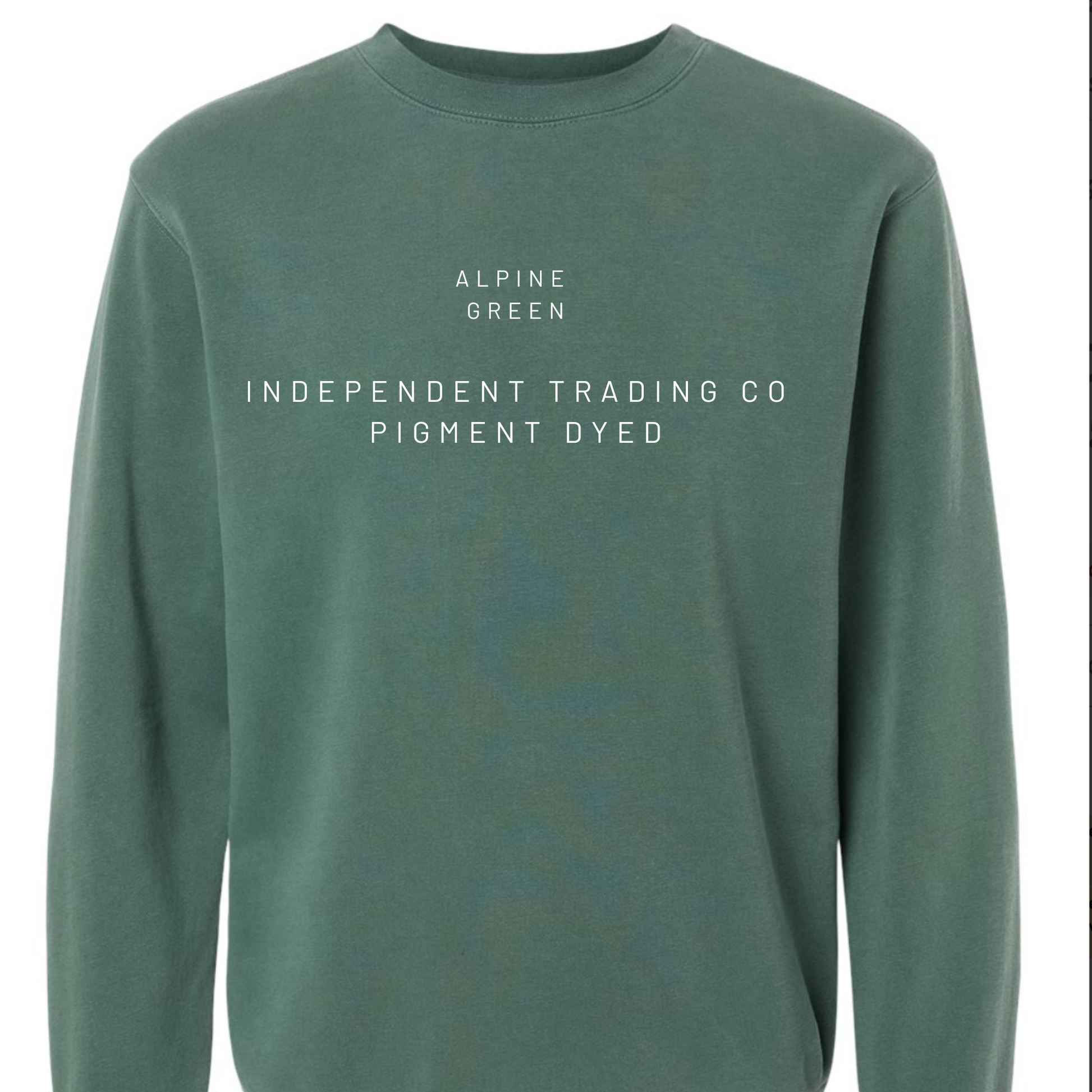Green sweatshirt with text on a white background