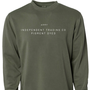 Green long-sleeve shirt with text on a white background