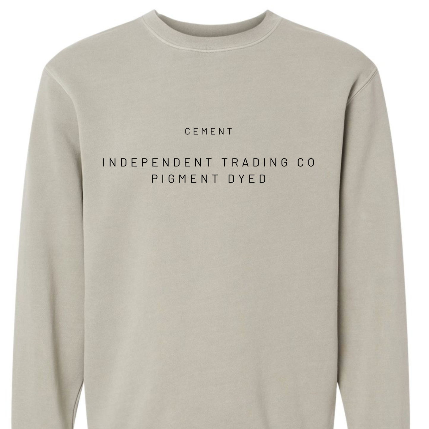 Beige sweatshirt with text on a white background