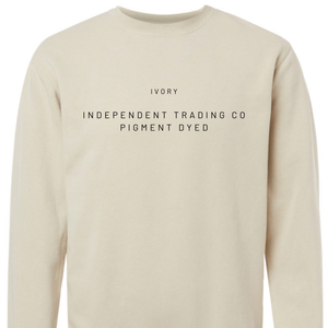 off white sweatshirt with text on a white background