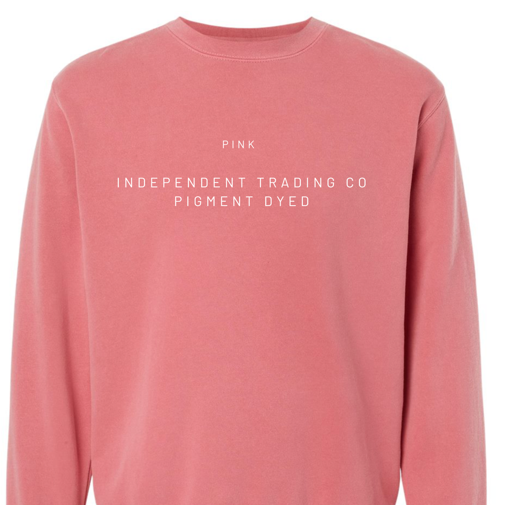 Pink sweatshirt with 'Independent Trading Co' text on a white background