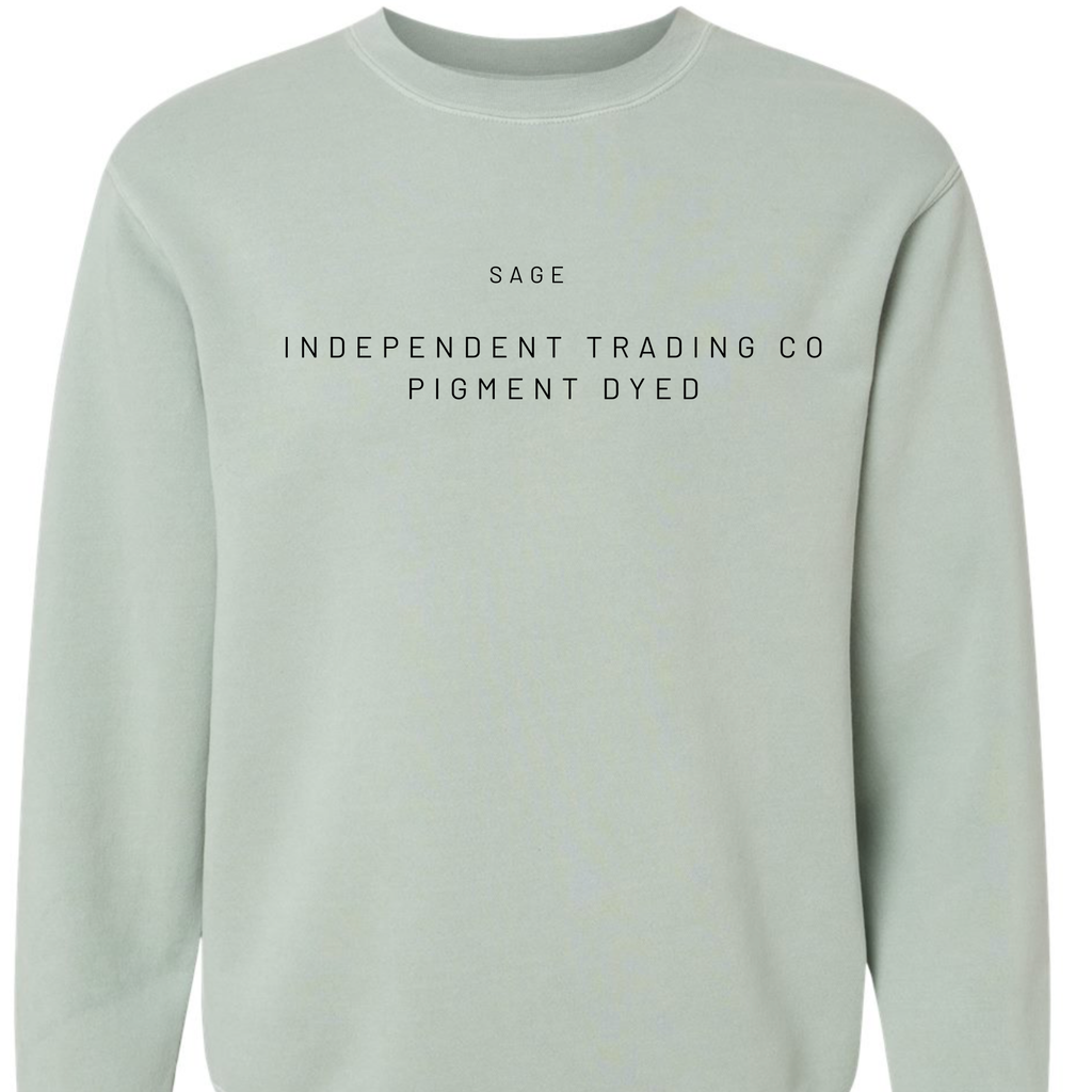 Light green sweatshirt with text on a white background