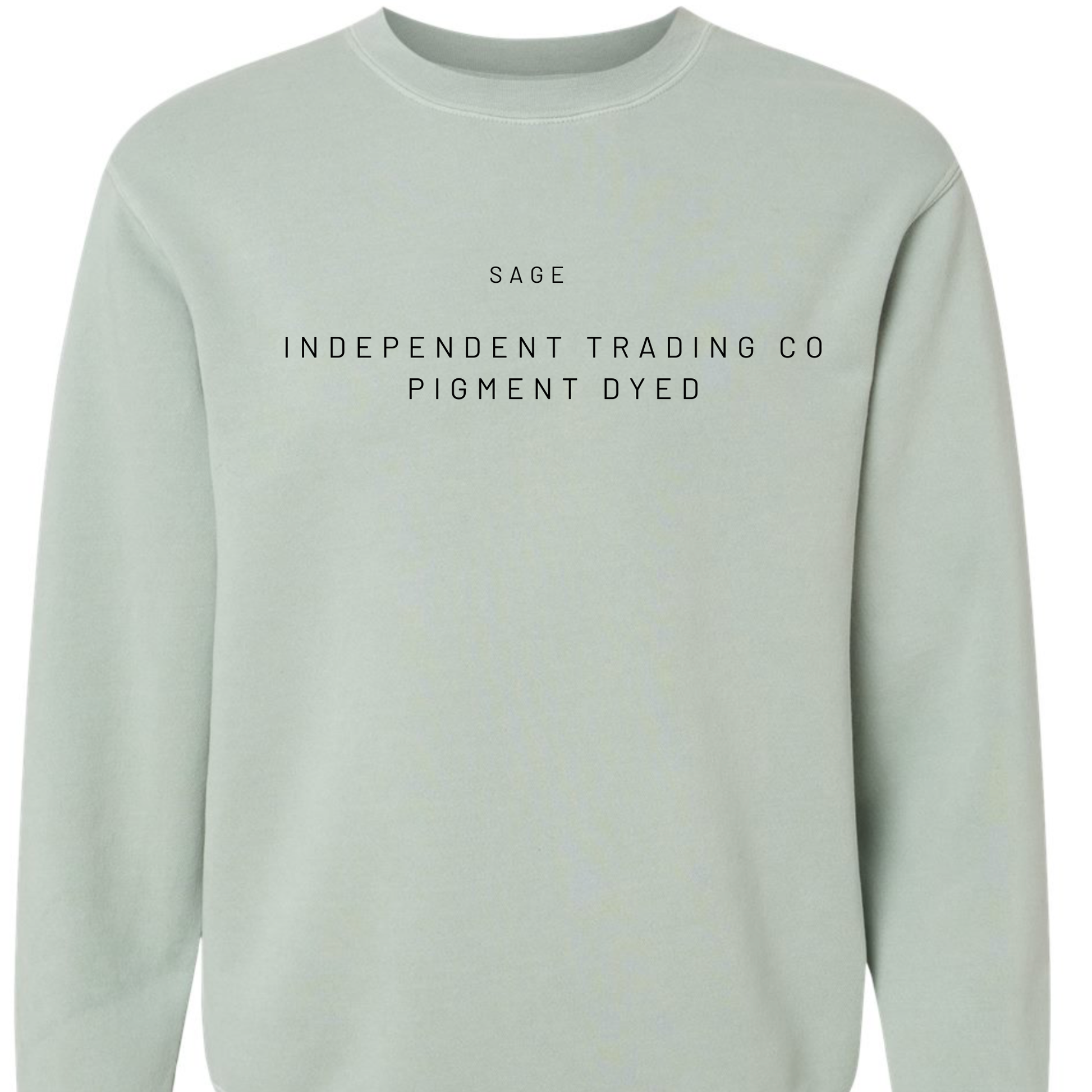 Light green sweatshirt with text on a white background